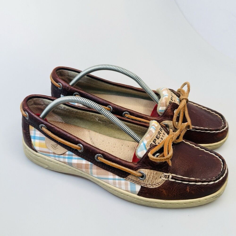 Sperry Top-Sider Angelfish Brown Plaid Leather Boat Shoe Women's 7.5M EUC